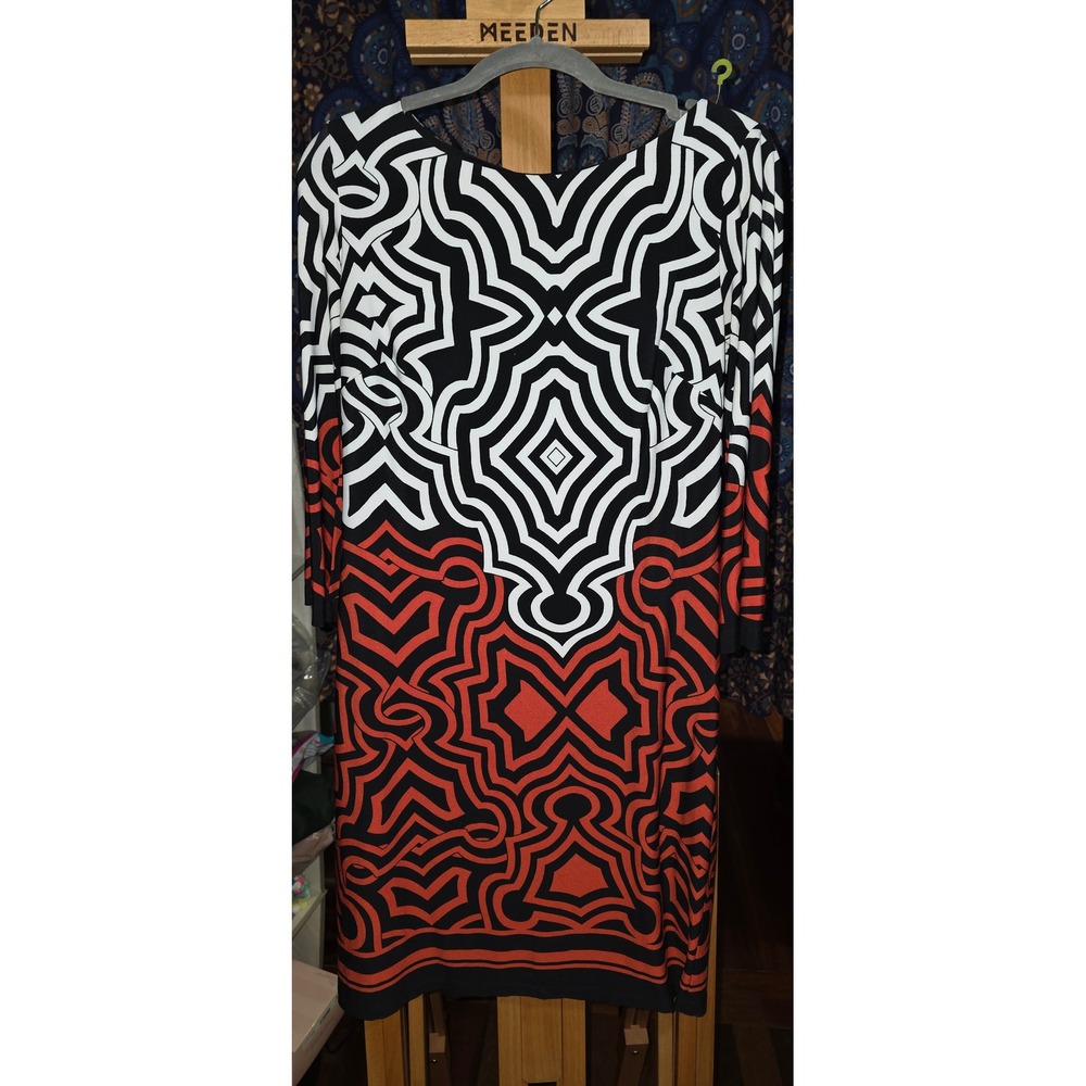 Fenn Wright Manson Geometric Print Shift Dress Black Red White Size 6